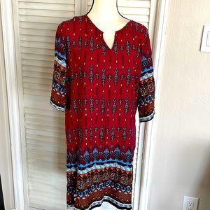 HALIFE DASHIKI Red/Navy/White tunic Dress, Size Medium